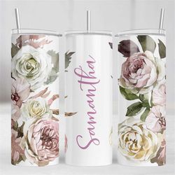 personalised skinny tumbler - roses
