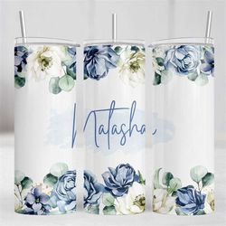 personalised skinny tumbler - blue roses