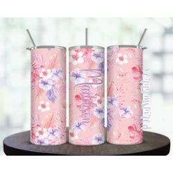 personalised pink tropical 20oz stainless steel printed travel mug, bride gift to bridesmaid, bridesmaid proposal gift,