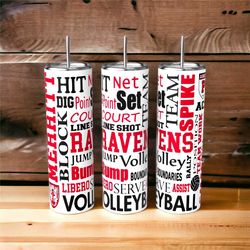 custom volleyball skinny tumbler can be personalized for player or coach. 20oz tumbler. kota couture.