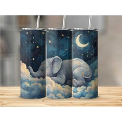 dreamy elephant tumbler, starry night sky art, insulated travel mug, cute animal cup, moon and stars, gift for nature lo