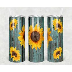 sunflower 20oz tumbler with slide lid and straw, featuring aqua crackle finish