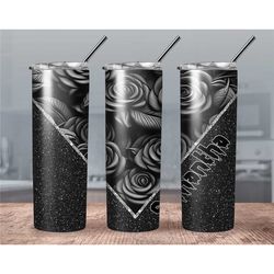 personalized black rose tumbler// black rose water bottle// personalized rose tumbler// custom black water bottle// blac