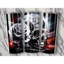 Skull and Roses Tumbler, 20oz Tumbler with Straw, Skull and Roses Tumbler Cup, Gift For Her, Gift for Him, Travel Cup, B