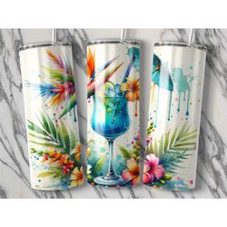 tropical blue paradise tumbler, 20oz tumbler with straw, tropical blue paradise tumbler cup, gift for her, gift for him,