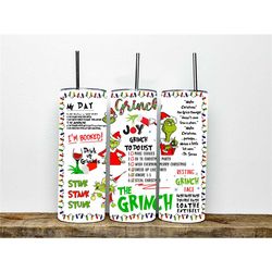 grinch to do list christmas 20 oz skinny tumbler | the grinch designs straight tumbler | christmas stainless steel 20oz