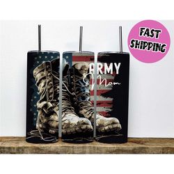 army mom patriot tumbler stainless steel insulated coffee cup with lid & straw | patriotic tumbler design