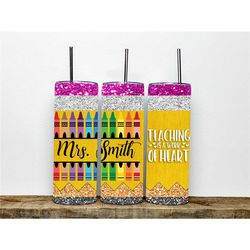 personalized teacher tumbler | teaching is a work of heart personalized faux glitter tumbler | school teacher| pencil tu
