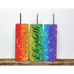 customized rainbow glitter tumbler | 20oz stainless steel insulated tumbler with dazzling and eye-catching design | gift
