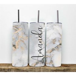 personalized white black and gold abstract marble tumbler, personalized bridesmaid gift, birthday gift, 20oz tumbler