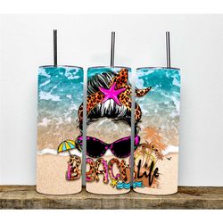 beach life messy bun mom life 20 oz skinny tumbler