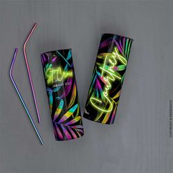 neon lime iridescent palmtumblers, personalized bridesmaid gift tumblers, custom 21st 30th 40th 50th 60th birthday tumbl