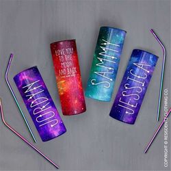 galaxy custom tumbler, 20oz skinny space tumbler - personalized stainless steel tumbler with lid and straw