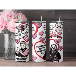 valentines day horror movie character tumbler,funny scream halloween travel coffee mug,horror fanatic gift,skinny tumble