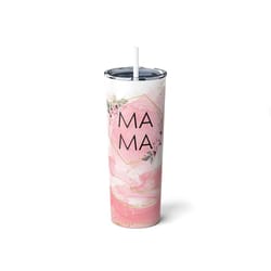 mama floral tumbler,pink gold glitter alcohol ink flower cup,travel mug,skinny steel tumbler with straw, 20oz,birthday g