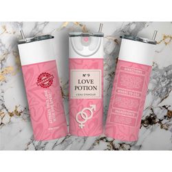 valentines day love potion pink heart spray can tumbler,be gone perfume spray travel coffee mug,gift for her,skinny tumb