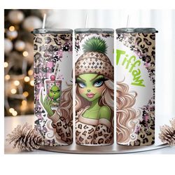 personalized name boujee christmas leopard grinchmas tumbler,xmas holiday vibes travel coffee mug,gift for her,skinny tu