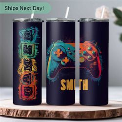 personalized gamer tumbler birthday gift for son - gamer tumbler customized gift for gamer gift for him 20oz tumbler - c