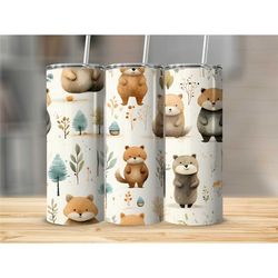 cute animal 20 oz straight skinny tumbler, bear tumbler personalized, fox tumbler gift for women, fox cups and mugs