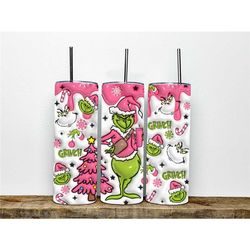 3d inflated pink grinch 20 oz skinny tumbler | santa claus | christmas 20oz tumbler wrap | christmas gift