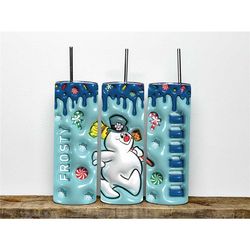 3d frosty snowmen tumbler | stainless steel 20 oz frosty snowmen 3d design tumbler | 3d inflated puff skinny tumbler