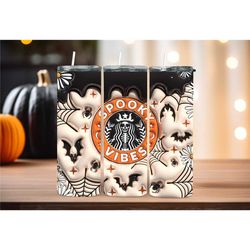 spooky vibes inflated drip halloween tumbler,fall spiderweb bat travel coffee mug,birthday gift,starbucks lover,skinny t