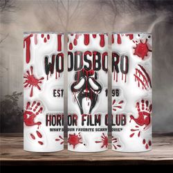 woodsboro scream ghostface horror inflated halloween tumbler,horror fanatic blood drip travel mug,birthday skinny tumble