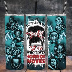 horror movie fanatic girl blue glow inflated halloween tumbler,spooky vibe collage travel coffee mug,birthday skinny tum