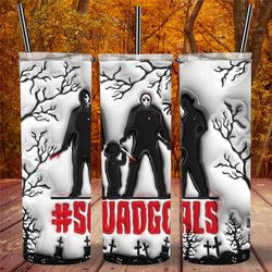 squad goals horror movie character inflated tumbler,fall scary spooky vibes travel coffee mug,horror fanatic,skinny tumb