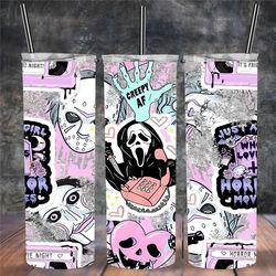 pastel scream horror fan halloween tumbler,spooky vibes scary glitter travel coffee mug,birthday gift,skinny steel tumbl