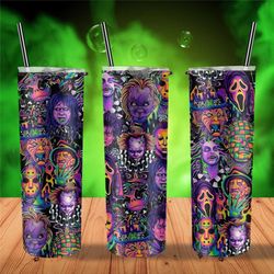 horror halloween neon blacklight tumbler,scream chucky michael freddy travel mug,collage cup,birthday gift,skinny tumble
