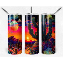 neon desert tumbler | southwestern art water bottle | 20oz desert art drinkware birthday gift | gift for her | gift for