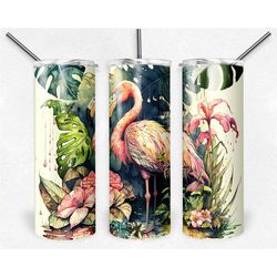 tropical flamingo tumbler | flamingo art water bottle | 20oz tropical art drinkware birthday gift | gift for her | gift