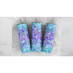 mermaid skinny straight tumbler | 20oz mermaid scales butterflies tumbler with straw | water bottle gift for her