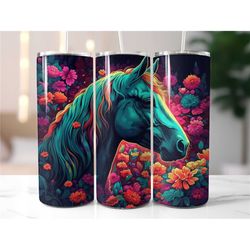 horse themed 20oz skinny tumbler - horse lover gift ideas - physical skinny drink tumbler - gift for her