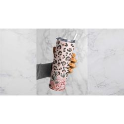 floral pink leopard tumbler | flower leopard water bottle | drinkware birthday gift | gift for her | mother's day gift