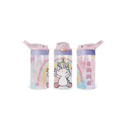 kid's personalized unicorn tumbler | girl's custom flip top rainbow water bottle | pink and purple star cup
