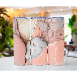 pink glitter geode print 20oz metal tumblers, skinny tumbler cups, bridesmaids gifts, gift ideas for her