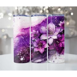 purple floral geode print 20oz metal tumblers, skinny tumbler cups, bridesmaids gifts, gift ideas for her