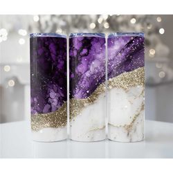 purple and gold geode print 20oz metal tumblers, skinny tumbler cups, bridesmaids gifts, gift ideas for her