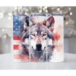 wolf animal skinny 20oz metal tumblers, wolf and american flag tumbler, tumbler cup gifts, skinny tumblers, gift cups