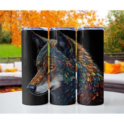 wolf animal skinny 20oz metal tumblers, wolf colorful tumbler, tumbler cup gifts, skinny tumblers, gift cups