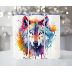 wolf animal skinny 20oz metal tumblers, wolf rainbow tumbler, tumbler cup gifts, skinny tumblers, gift cups