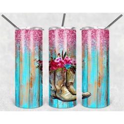cowboy boots and flowers personalized 20 oz skinny tumbler