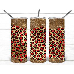 red and gold leopard animal print personalized 20 oz skinny tumbler