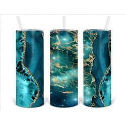 blue and gold marbled agate personalized 20 oz skinny tumbler