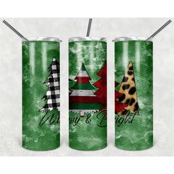 merry and bright christmas tree christmas personalized 20 oz skinny tumbler