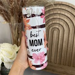best mom ever insulated tumbler with straw, mama sunflower reusable coffee travel mug for mother's day gift hot and cold