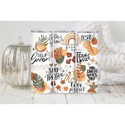 boho self love insulated tumbler gift for friend, positive mindset reminder cup, motivational water bottle with lid and