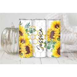 personalized sunflower tumbler with straw summer floral custom travel mug reusable coffee cup gift idea for her